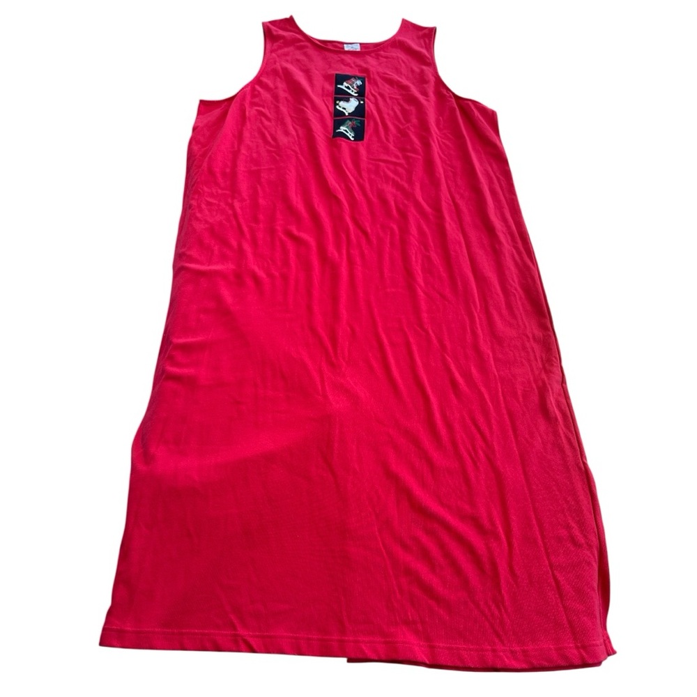 Vintage Christmas House Dress Red Tank Dress Holiday Embroidered 2X  Deadstock